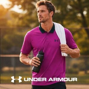 Under Armour Polo Men 2XL Purple Pink Black ISO Chill UPF 50 SS Shirt Golf